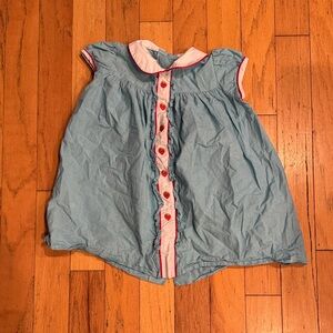 Little English | Tiny Blue/White Gingham with Red Strawberries | girls 4T Dress